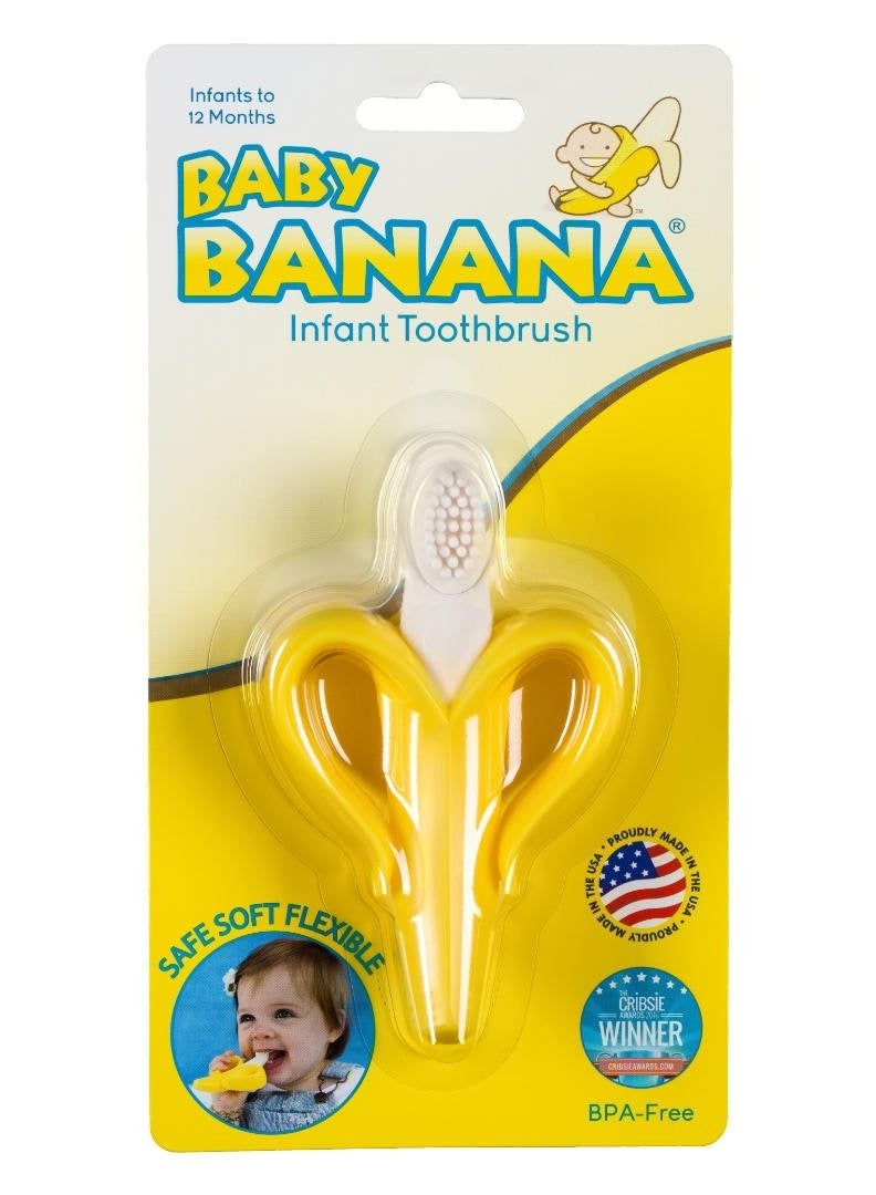 The Original Baby Banana Toothbrush Teether Toy, for Babies Infants Toddlers; USA Family-Owned Business; Teething Relief for Sore Gums, Massaging Soothing; Safest Food Grade Silicone