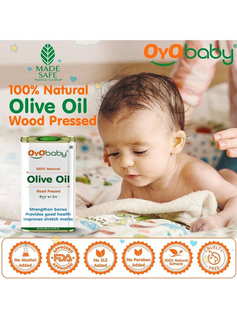 OYO BABY Oil for baby Massage and Hair Pure Oil  Wood Pressed Best for bone Developmemt and healthy muscles  Nourishes skin Olive Oil 200 ml