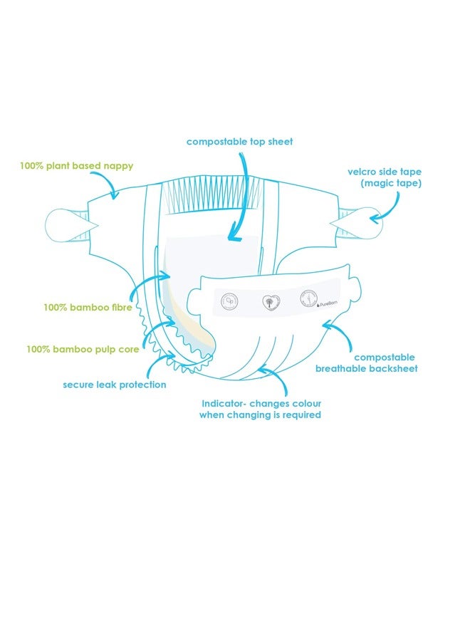 Pureborn 24pcs Premium  Organic Natural Bamboo Baby Disposable Diapers-Size 4 From 7 to 12 Kg