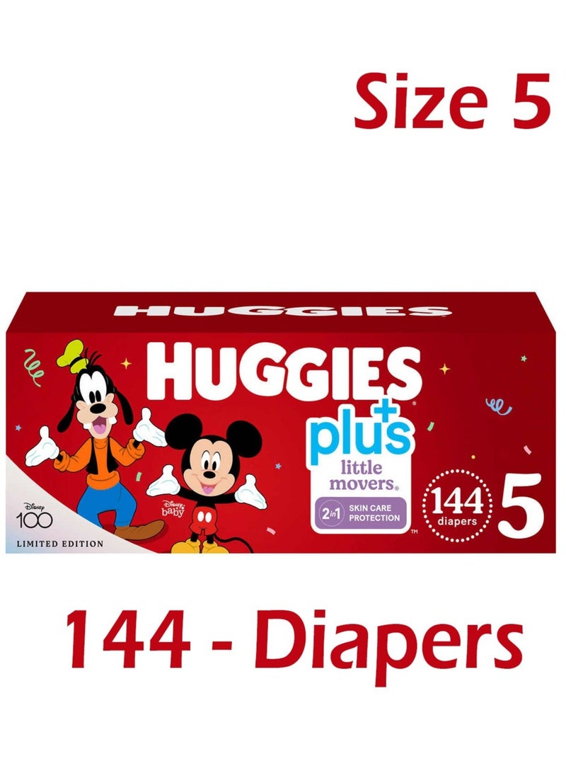 144-Piece Little Movers Plus With 2 in 1 Skin Protect Limited Edition Baby Diapers Size 5