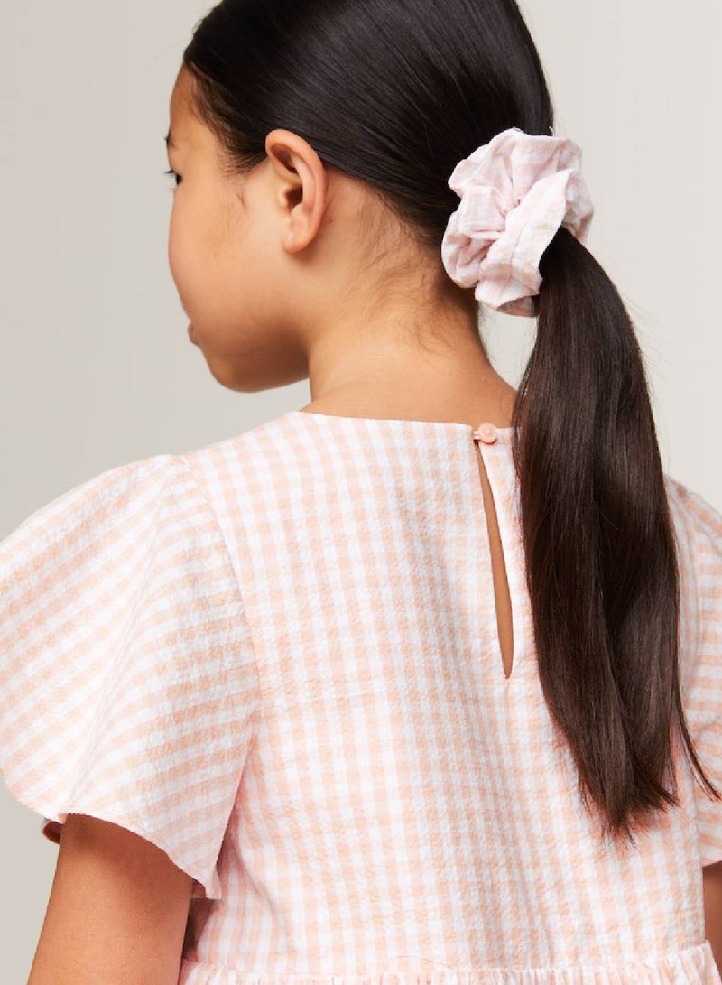 Girls' Gingham Check Dress And Scrunchie Set -  Pure cotton, Pink