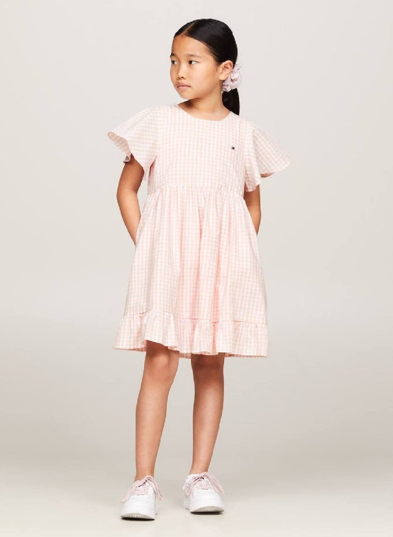 Girls' Gingham Check Dress And Scrunchie Set -  Pure cotton, Pink