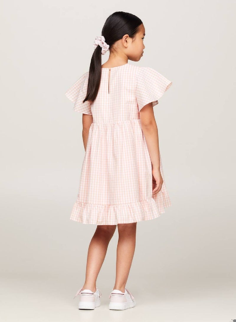 Girls' Gingham Check Dress And Scrunchie Set -  Pure cotton, Pink