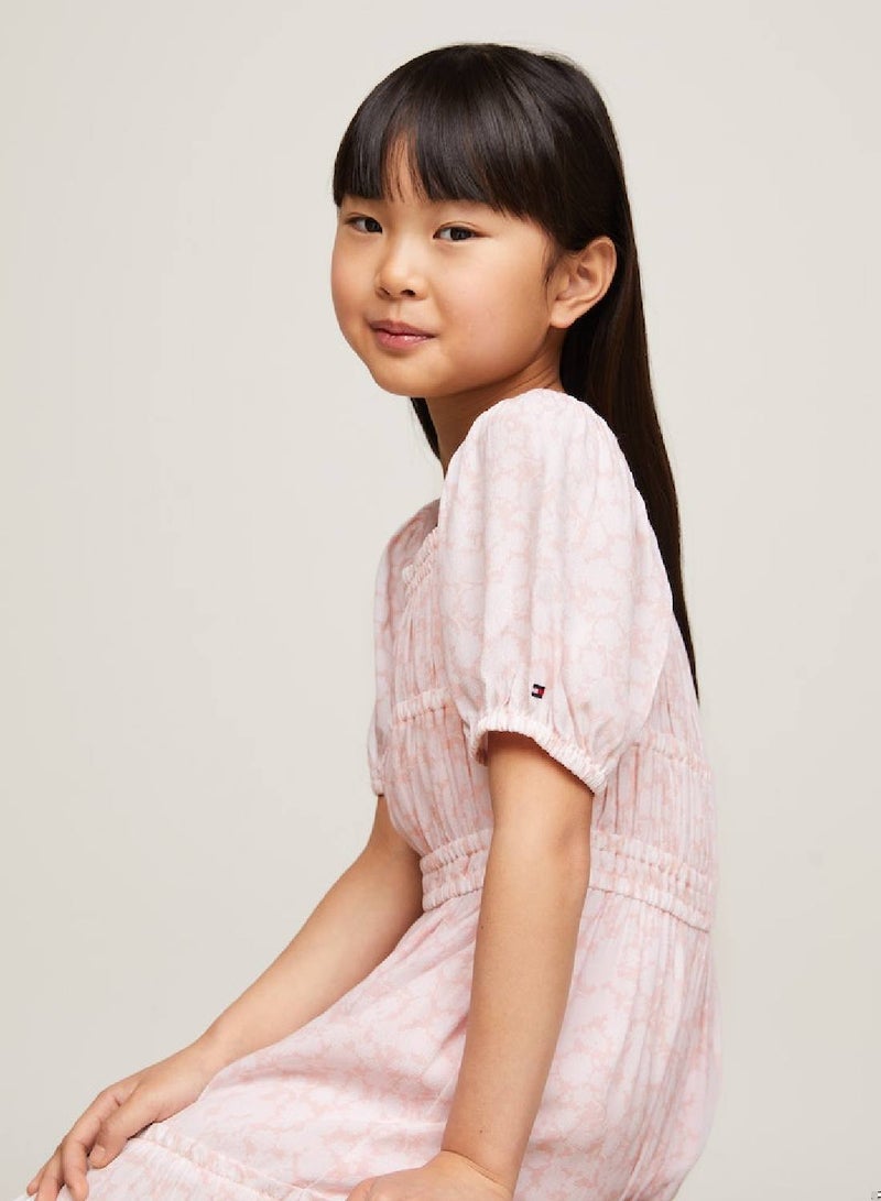 Girls' Ditsy Floral Print Dress And Scrunchie Set -  Viscose, Pink