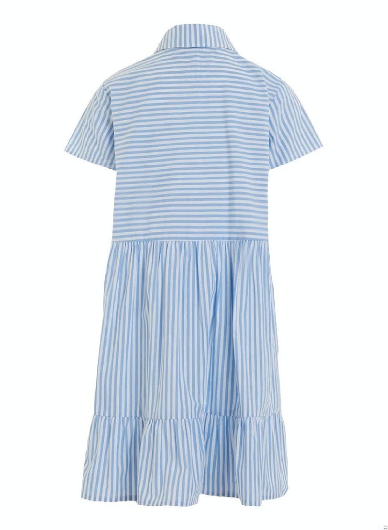 Girls' Ithaca Stripe Fit And Flare Dress -  Organic cotton, Blue/ White