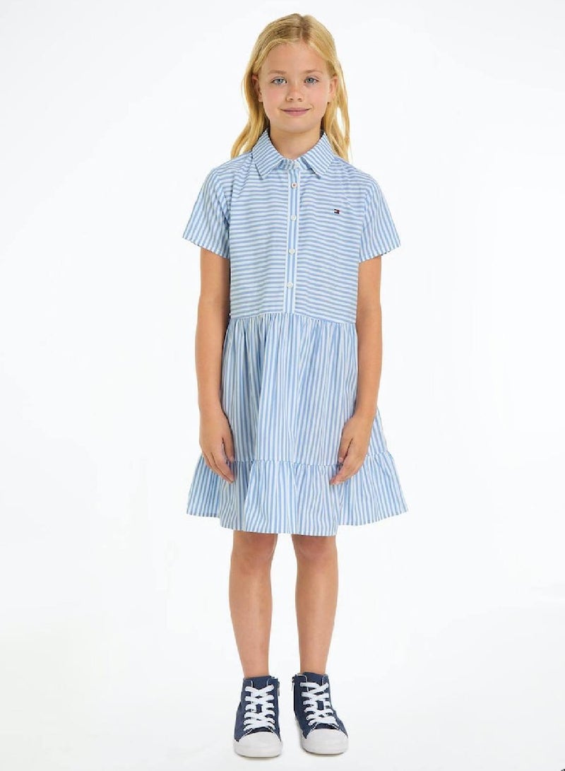 Girls' Ithaca Stripe Fit And Flare Dress -  Organic cotton, Blue/ White