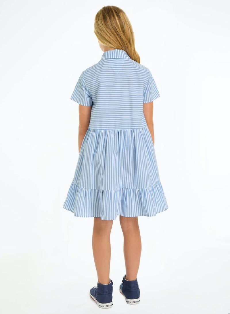 Girls' Ithaca Stripe Fit And Flare Dress -  Organic cotton, Blue/ White