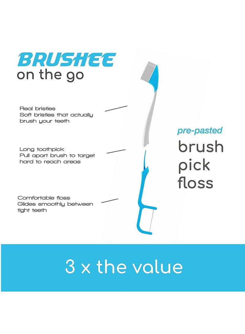 Brushee - The Evolution of Oral Care | 4-in-1 Tool (Paste + Brush + Floss + Pick) | Individually Wrapped | Disposable | Prepasted Travel Toothbrushes | Small Adult Toothbrush - (24-Pack)