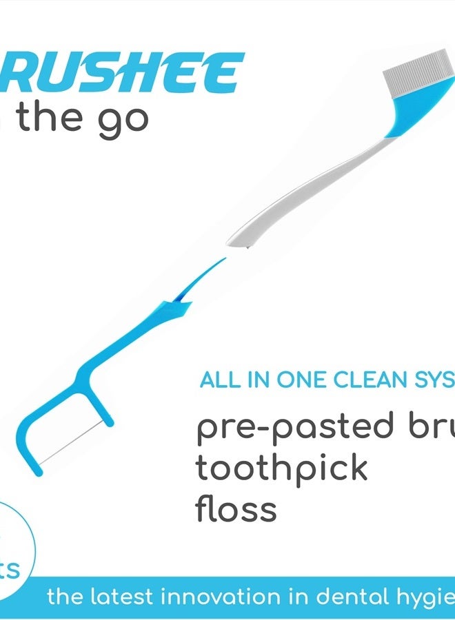 The Evolution of Oral Care | 3-in-1 Tool (Pre-Pasted Mini-Brush + Floss + Pick) | Individually Wrapped | Disposable | Prepasted Travel Toothbrushes | Small Adult Toothbrush - (24-Pack)