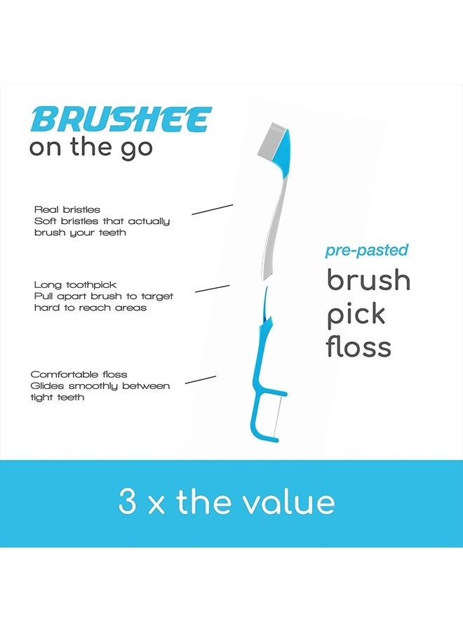 The Evolution of Oral Care | 3-in-1 Tool (Pre-Pasted Mini-Brush + Floss + Pick) | Individually Wrapped | Disposable | Prepasted Travel Toothbrushes | Small Adult Toothbrush - (24-Pack)