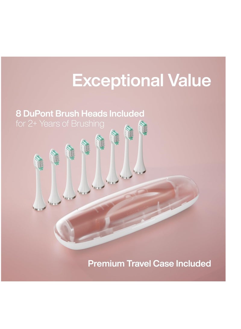 Aquasonic Vibe Series Ultra-Whitening Toothbrush – ADA Accepted Power Toothbrush - 8 Brush Heads & Travel Case – 40,000 VPM Motor & Wireless Charging - 4 Modes w Smart Timer – Satin Rose Gold
