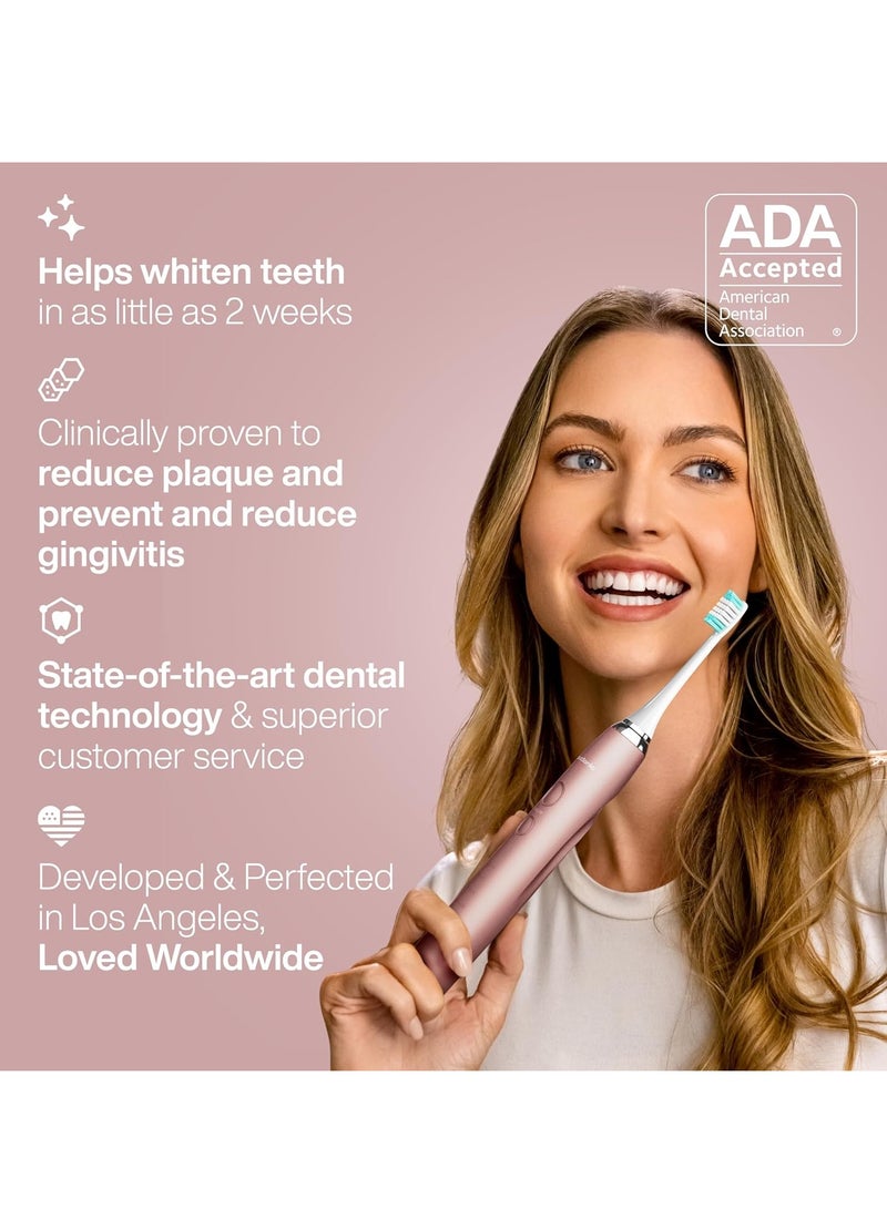 Aquasonic Vibe Series Ultra-Whitening Toothbrush – ADA Accepted Power Toothbrush - 8 Brush Heads & Travel Case – 40,000 VPM Motor & Wireless Charging - 4 Modes w Smart Timer – Satin Rose Gold