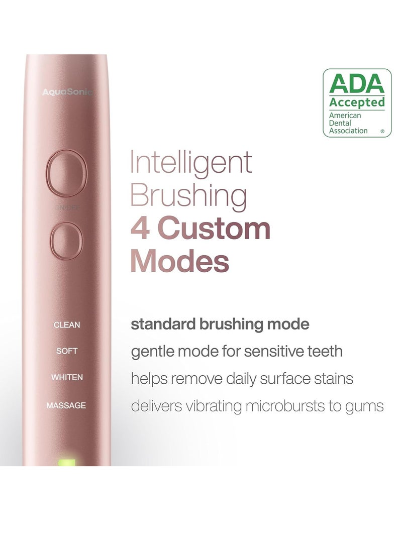 Aquasonic Vibe Series Ultra-Whitening Toothbrush – ADA Accepted Power Toothbrush - 8 Brush Heads & Travel Case – 40,000 VPM Motor & Wireless Charging - 4 Modes w Smart Timer – Satin Rose Gold
