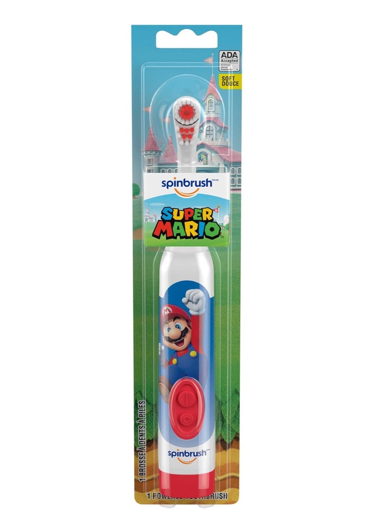 Spinbrush Super Mario Kid’s Electric Battery Toothbrush, Soft, 1 ct, Character May Vary