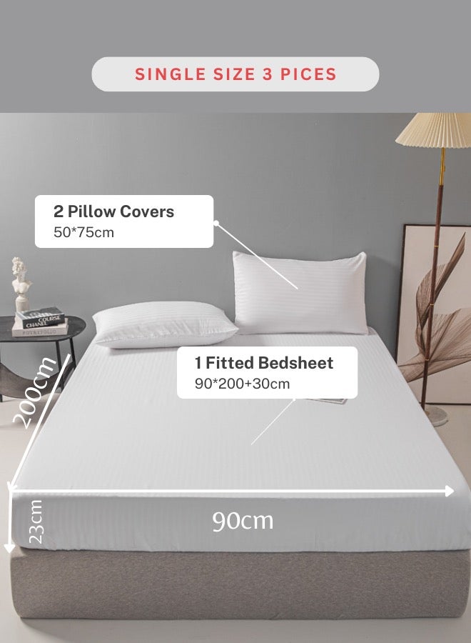 3 Piece Set Bedsheet With 2 Pillow Cases White