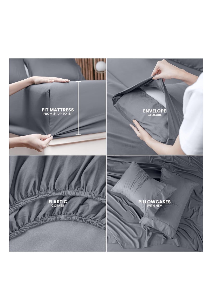 Utopia Bedding Queen Bed Sheets Set - 4 Piece Bedding - Brushed Microfiber - Shrinkage and Fade Resistant - Easy Care (Queen, Grey)