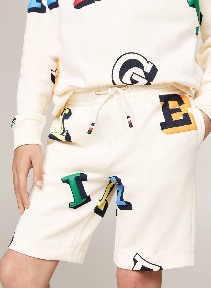Boys' Hilfiger Monotype Sweatshirt And Sweat Shorts Set -  Pure cotton, Beige