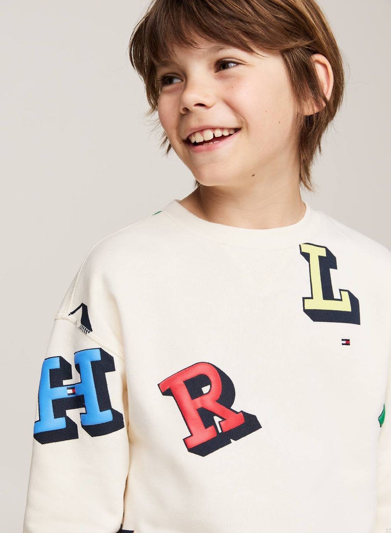 Boys' Hilfiger Monotype Sweatshirt And Sweat Shorts Set -  Pure cotton, Beige
