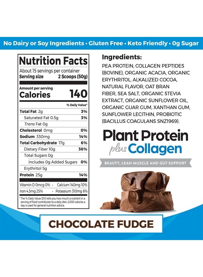 Protein Powder + Collagen, Creamy Chocolate Fudge - 25g of Protein, 10g Collagen Peptides, 1B Probiotics, Supports Hair, Skin, Nail, Joint & Gut Health, Gluten Free, Dairy Free, Soy Free- 1.6lb