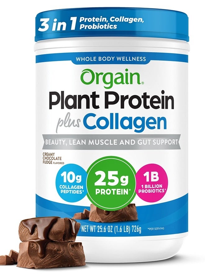 Protein Powder + Collagen, Creamy Chocolate Fudge - 25g of Protein, 10g Collagen Peptides, 1B Probiotics, Supports Hair, Skin, Nail, Joint & Gut Health, Gluten Free, Dairy Free, Soy Free- 1.6lb