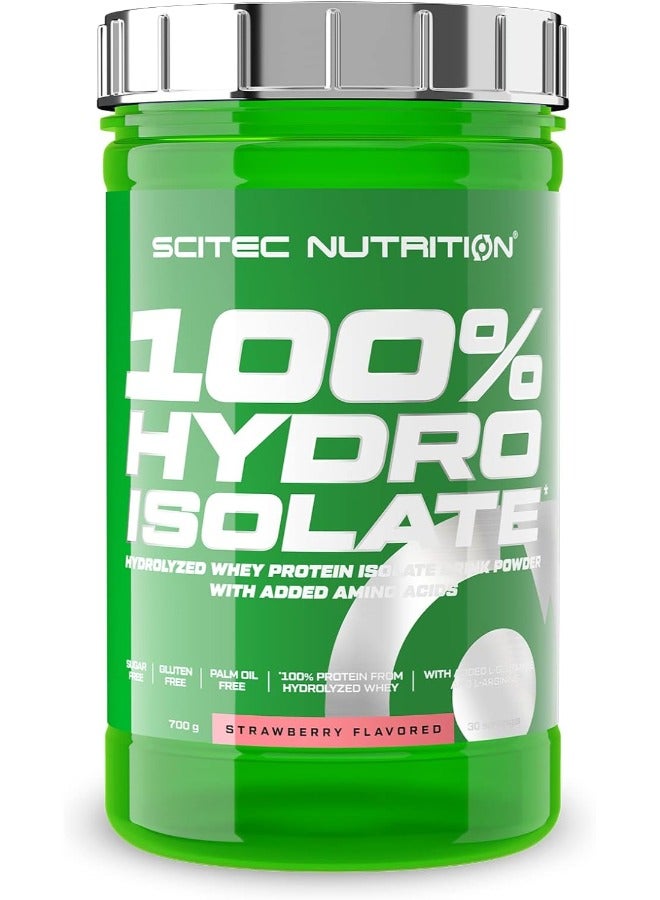 Scitec Nutrition | 100% Hydro Isolate, Strawberry Flavored Pre-workout Drink Powder | With Hydrolyzed Whey Protein Isolate, L-Glutamine, L-Arginine and Sweeteners | 700 gm