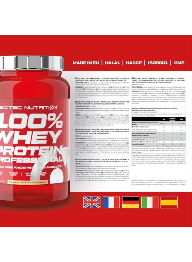 Scitec Nutrition 100% Whey Protein Professional with Extra Amino acids and Digestive enzymes, Gluten Free, 920 g, Peanut Butter