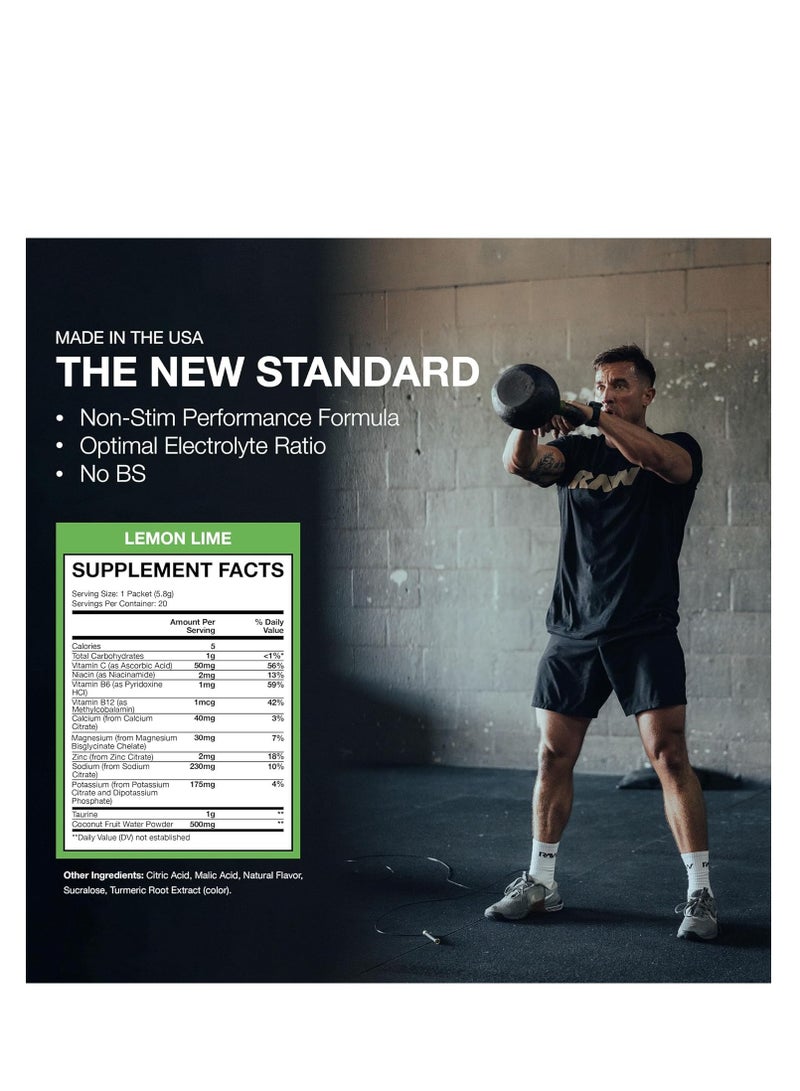 RAW Electrolytes BUM HYDRATE Powder - Supports Muscle Function & Endurance, On The Go for Athletes, Lemon and Lime, 20 Servings