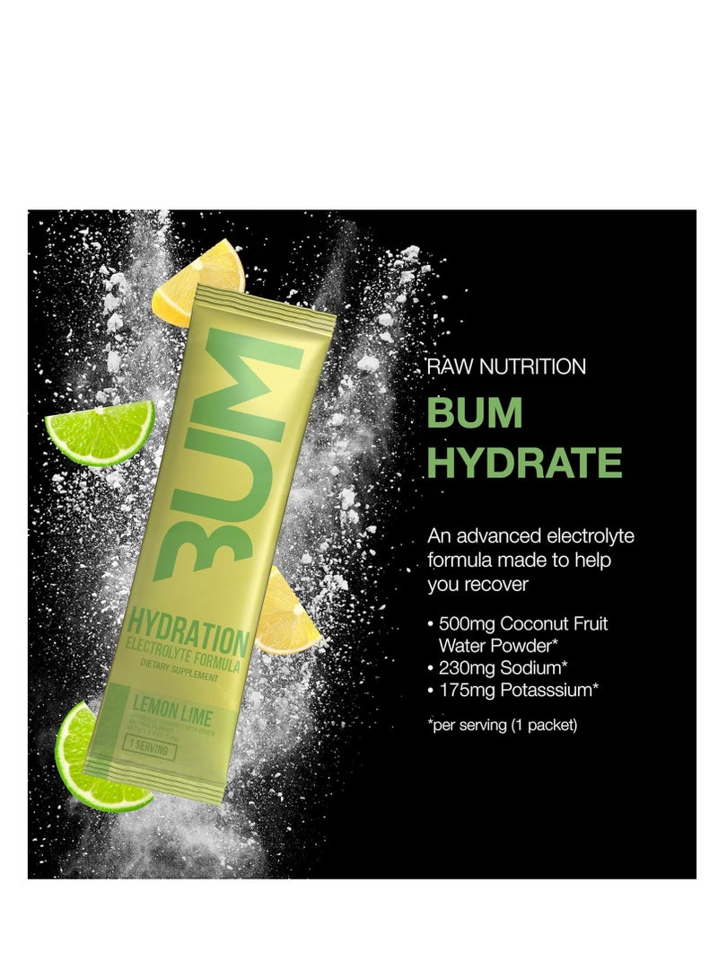RAW Electrolytes BUM HYDRATE Powder - Supports Muscle Function & Endurance, On The Go for Athletes, Lemon and Lime, 20 Servings