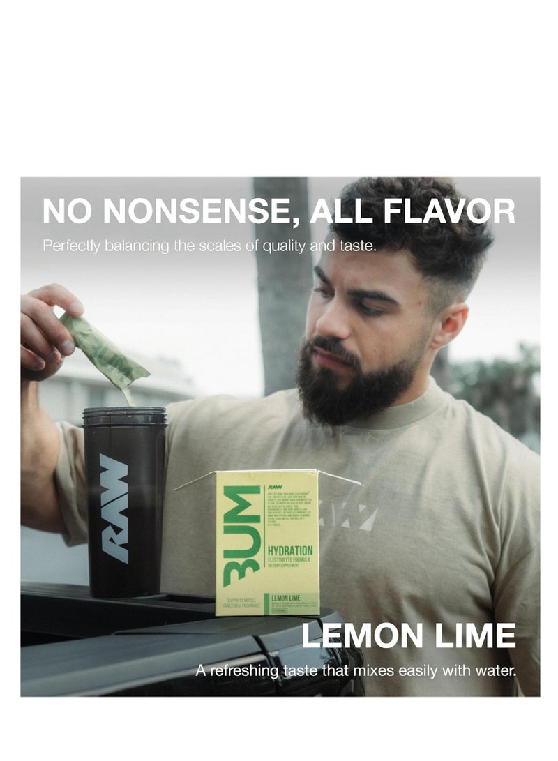 RAW Electrolytes BUM HYDRATE Powder - Supports Muscle Function & Endurance, On The Go for Athletes, Lemon and Lime, 20 Servings