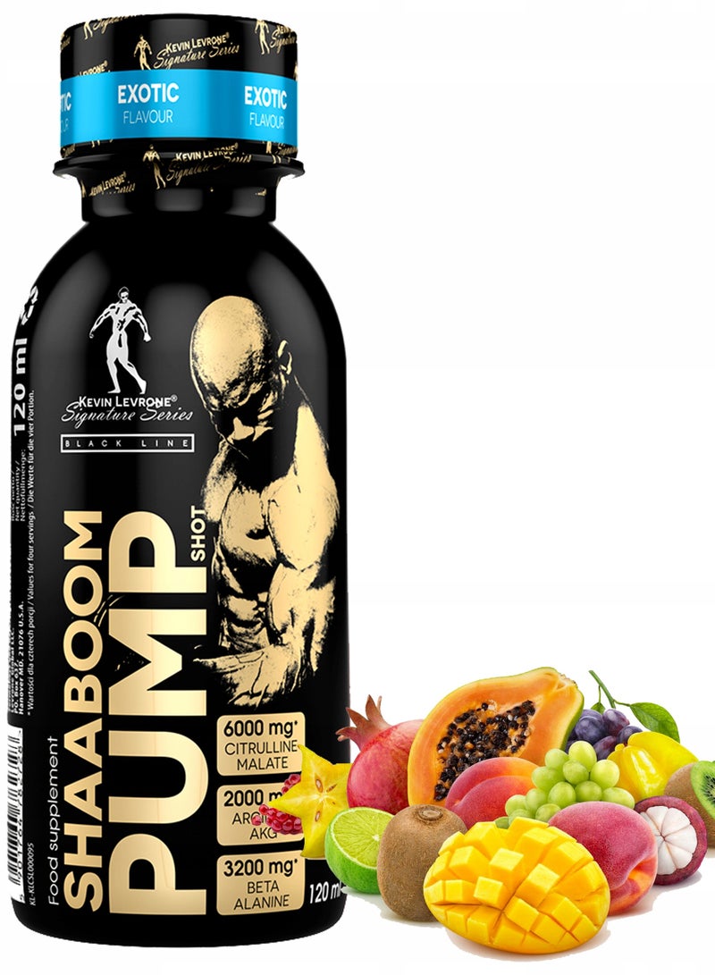 Kevin Levrone Shaaboom Pump Juice Shot Exotic Flavor 120 ml Pack of 12
