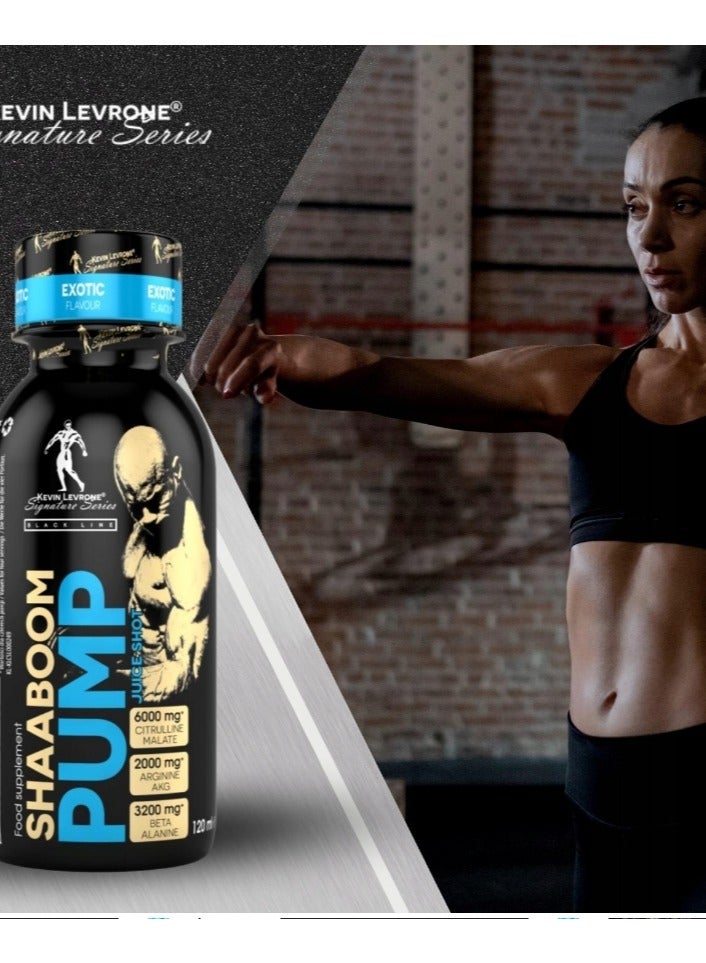 Kevin Levrone Shaaboom Pump Juice Shot Exotic Flavor 120 ml Pack of 12