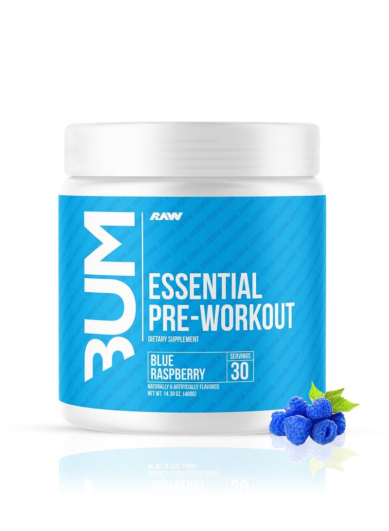 RAW Essential Pre Workout - Chris Bumstead Ultimate Workout Boost and Unmatched Energy for Athletes, Blue Raspberry, 30 Servings