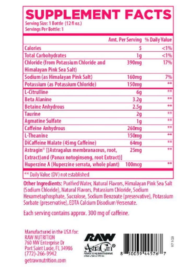 RAW Ready to Drink Pre Workout Drink - Beta Alanine, L-Citrulline & Caffeine - Zero Sugar, Strawberry Mango, Box of 12x355 ML