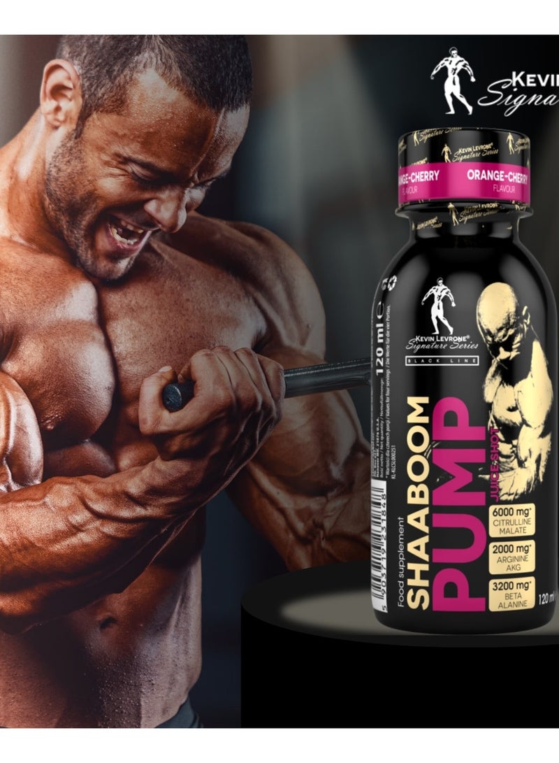 Kevin Levrone Shaaboom Pump Juice Shot Orange Cherry Flavor 120 ml Pack of 12