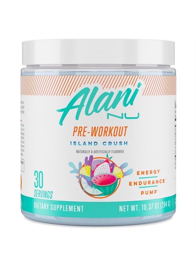 Pre Workout Powder Amino Energy Boost Endurance Supplement Sugar Free 200mg Caffeine L-Theanine, Beta-Alanine, Citrulline - 30 Servings Island Crush
