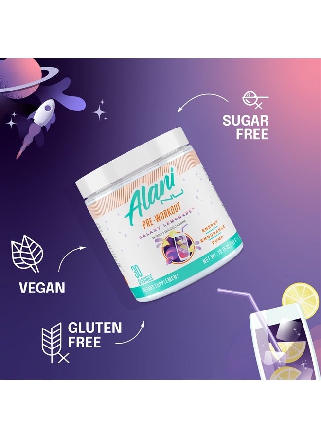 Pre Workout Powder Amino Energy Boost Endurance Supplement Sugar Free - 200mg Caffeine L-Theanine, Beta-Alanine, Citrulline - 30 Servings Galaxy Lemonade