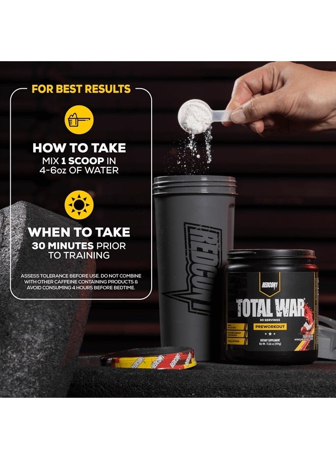 Total War Pre Workout Powder - Endurance, Alertness, Pump Boosting Citrulline Malate & Beta Alanine - Fast Acting, Caffeinated Preworkout for Men & Women (Cherry Bomb, 15 Servings)