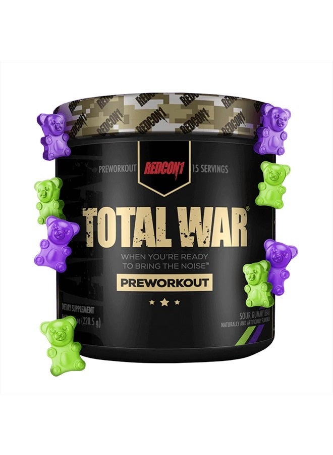 Total War Preworkout, Sour Gummy Bear - Pump, Endurance & Energy Boosting Workout Supplement - Caffeinated Pre Workout Powder with Taurine, Green Tea + Di Caffeine Malate (15 Servings)