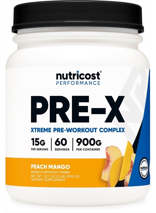 Pre-X Xtreme PreWorkout Powder Complex, Peach Mango, 60 Servings, Vegetarian, Non-GMO and Gluten Free