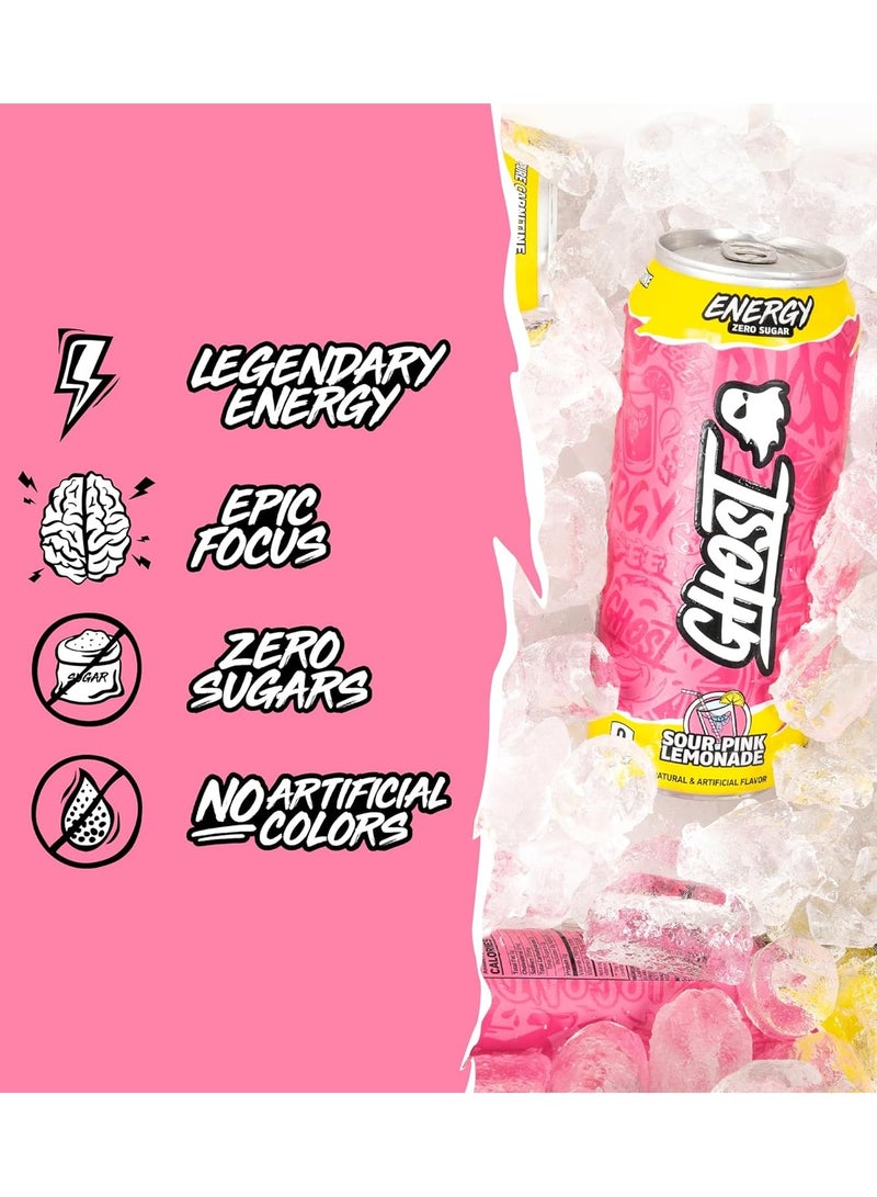 Ghost Energy zero sugar RTD Sour Pink Lemonade Flavor 473ml Pack of 12