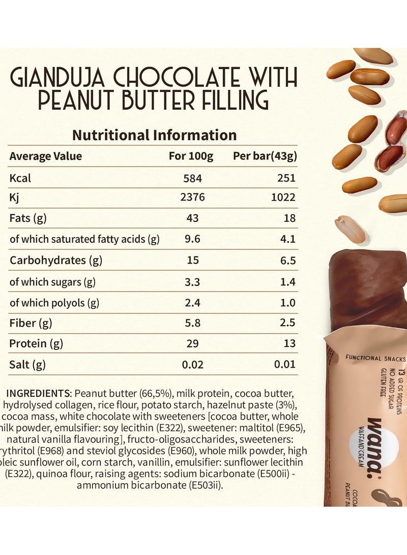 Wana Waffand' Cream Protein Bar cocoa with peanut butter 43g Pack of 12