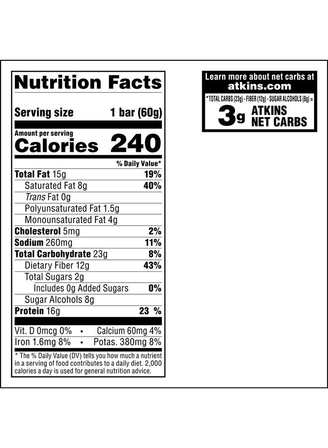 Chocolate Peanut Butter Protein Meal Bar, High Fiber, 16g Protein, 2g Sugar, 3g Net Carb, Meal Replacement, Low Carb, Keto Friendly, 12 Count