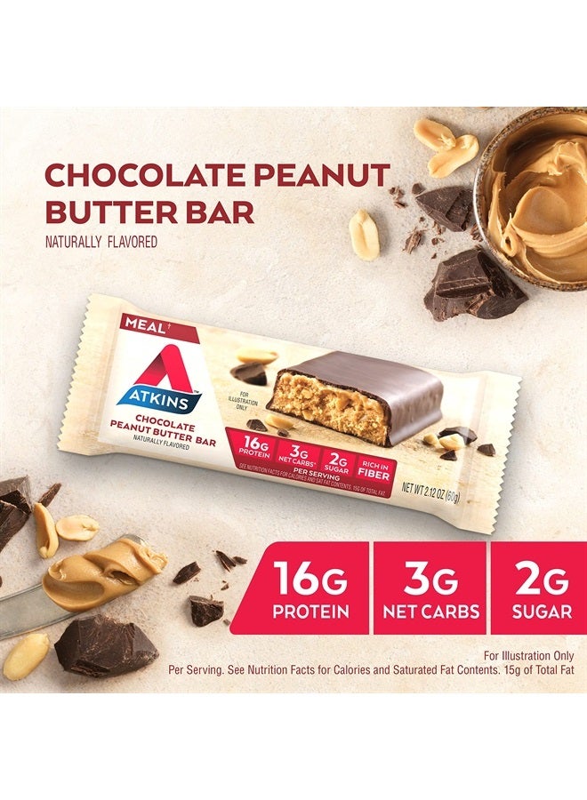 Chocolate Peanut Butter Protein Meal Bar, High Fiber, 16g Protein, 2g Sugar, 3g Net Carb, Meal Replacement, Low Carb, Keto Friendly, 12 Count