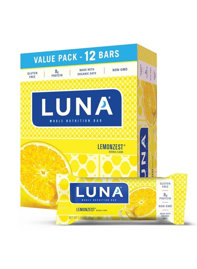 LUNA Bar - LemonZest Flavor - Gluten-Free - Non-GMO - 7-9g Protein - Made with Organic Oats - Low Glycemic - Whole Nutrition Snack Bars - 1.69 oz. (12 Pack)