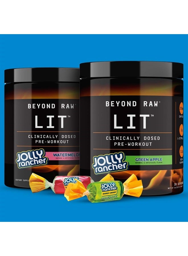 LIT | Clinically Dosed Pre-Workout Powder | Contains Caffeine, L-Citruline, and Beta-Alanine, Nitrix Oxide and Preworkout Supplement | Jolly Rancher Green Apple | 30 Servings