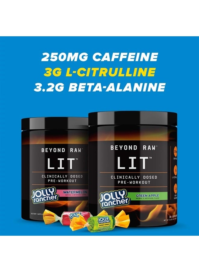 LIT | Clinically Dosed Pre-Workout Powder | Contains Caffeine, L-Citruline, and Beta-Alanine, Nitrix Oxide and Preworkout Supplement | Jolly Rancher Green Apple | 30 Servings