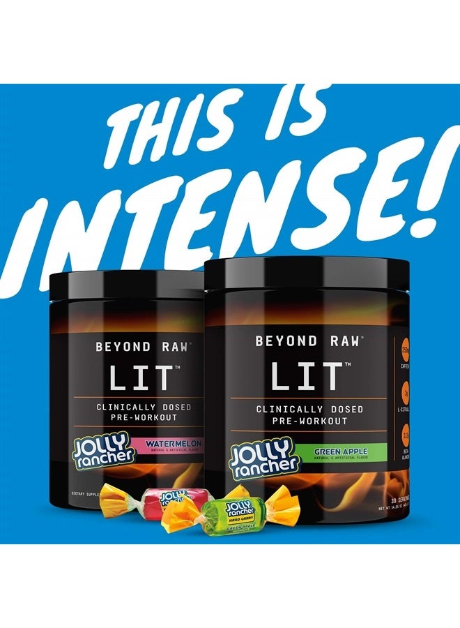 LIT | Clinically Dosed Pre-Workout Powder | Contains Caffeine, L-Citruline, and Beta-Alanine, Nitrix Oxide and Preworkout Supplement | Jolly Rancher Green Apple | 30 Servings