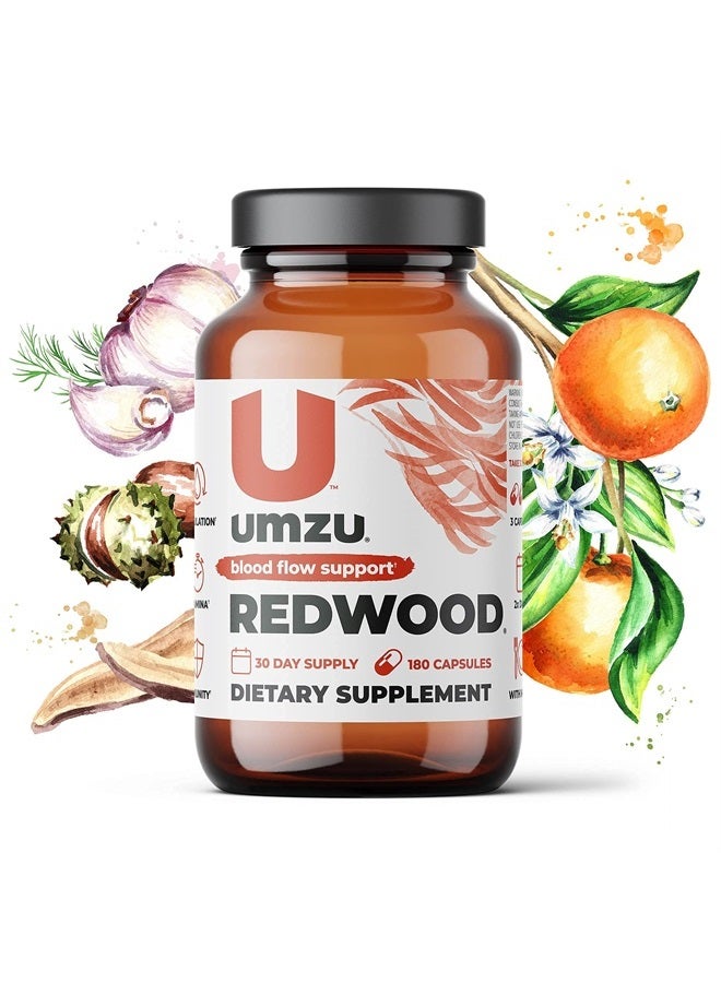 Redwood - Supports Nitric Oxide & Healthy Blood Flow - Blend of Vitamins & Herbal Extracts - Supplement with Vitamin C, Garlic & Horse Chestnut - for Well-Being - 30 Day Supply - 180 Capsules