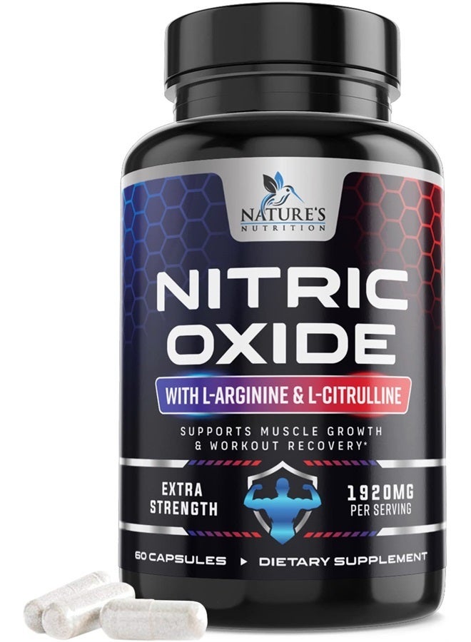 Extra Strength Nitric Oxide Supplement L Arginine 3X Strength - Citrulline Malate, AAKG, Beta Alanine - Premium Muscle Supporting Nitric Oxide Booster for Strength & Energy - 60 Nitric Oxide Capsules