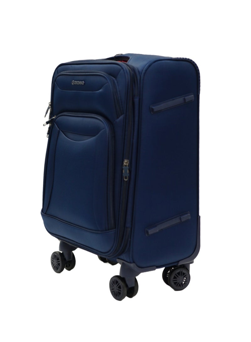 GIORDANO Casablanca Series Carry-on Small Cabin Suitcase Navy Blue, Soft Nylon Lightweight Durable Expandable 4 Wheels Luggage Trolley Bag 20